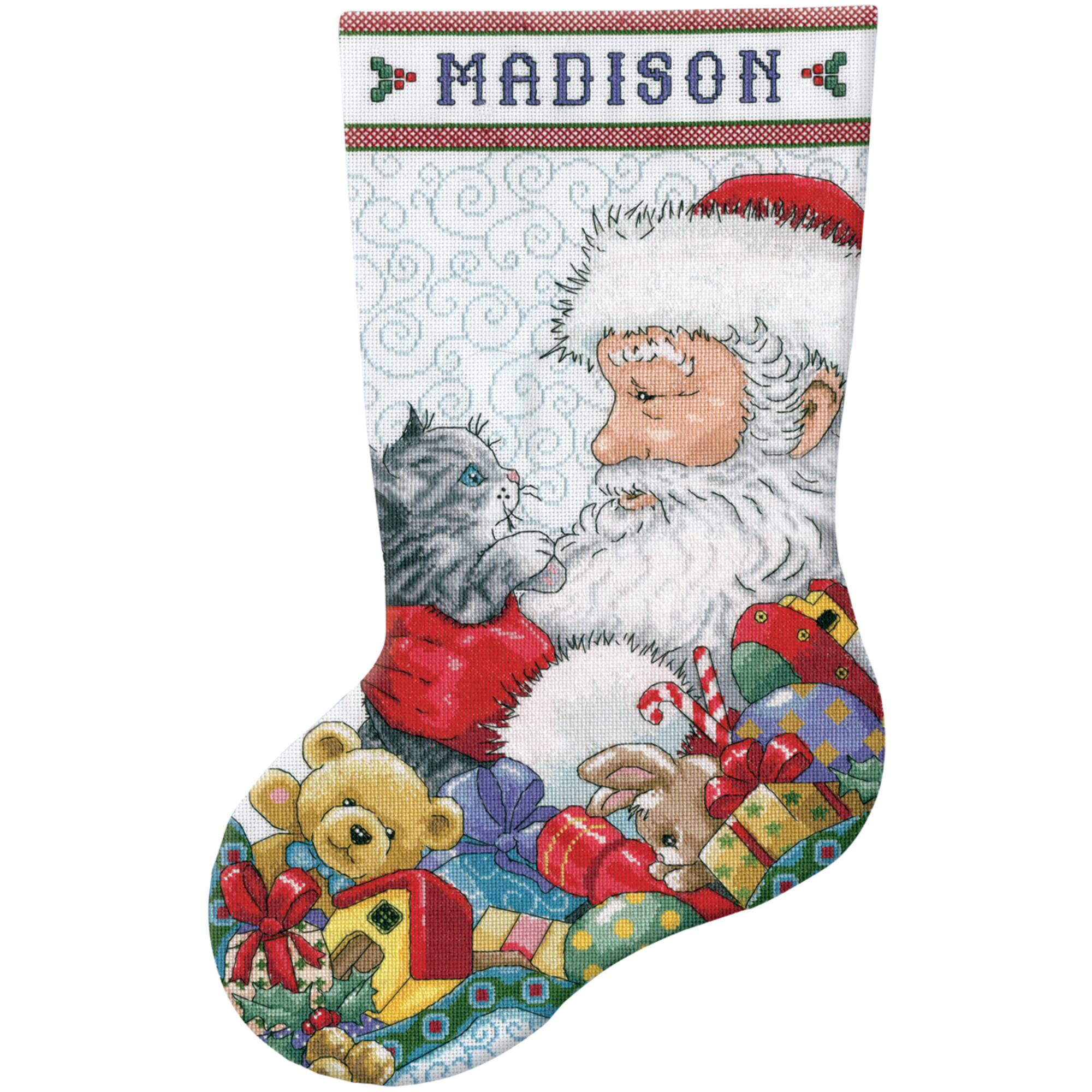 Design Works Santa & Kitten Counted Cross Stitch Stocking Kit